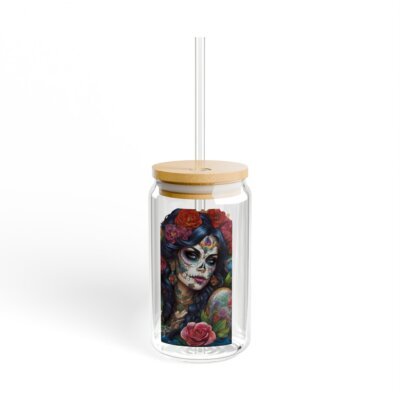 Verre Sipper “Dia de los Muertos” – 475 ml | Design Crâne Fleuri & Écologique