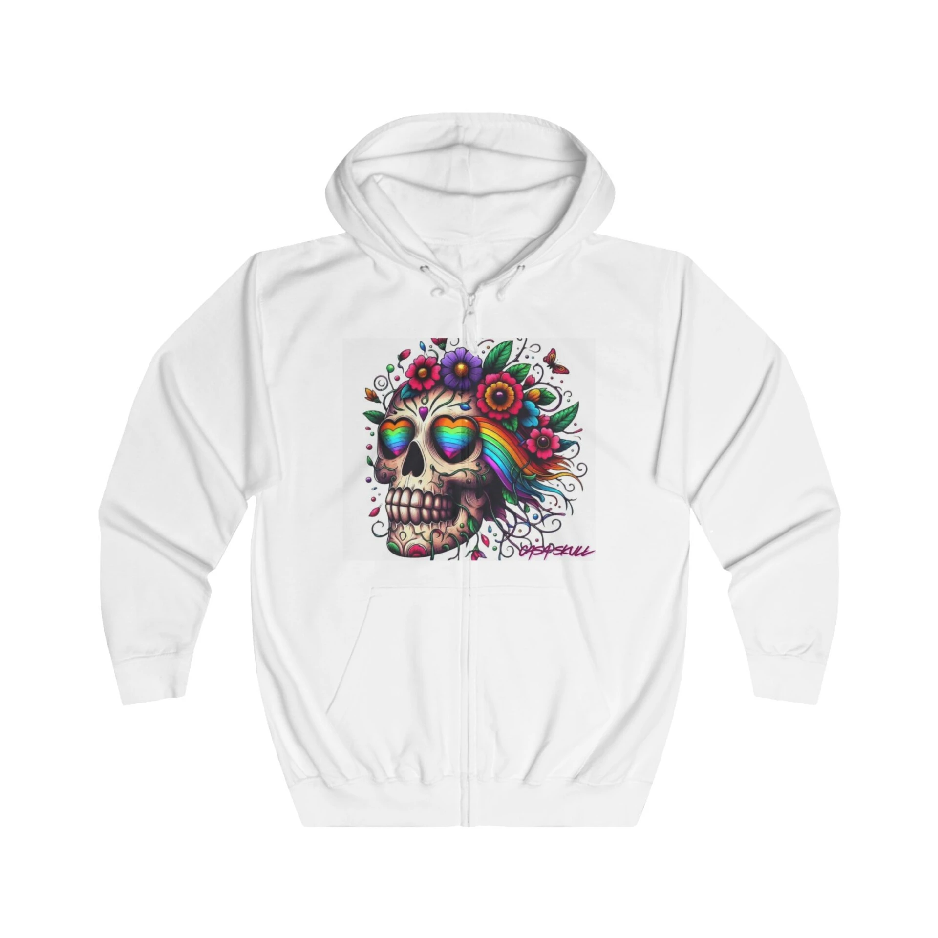 Accueil | Casa Skull Hoodie Skull Floral Vibrant – Zip Complet Unisexe | Casa Skull