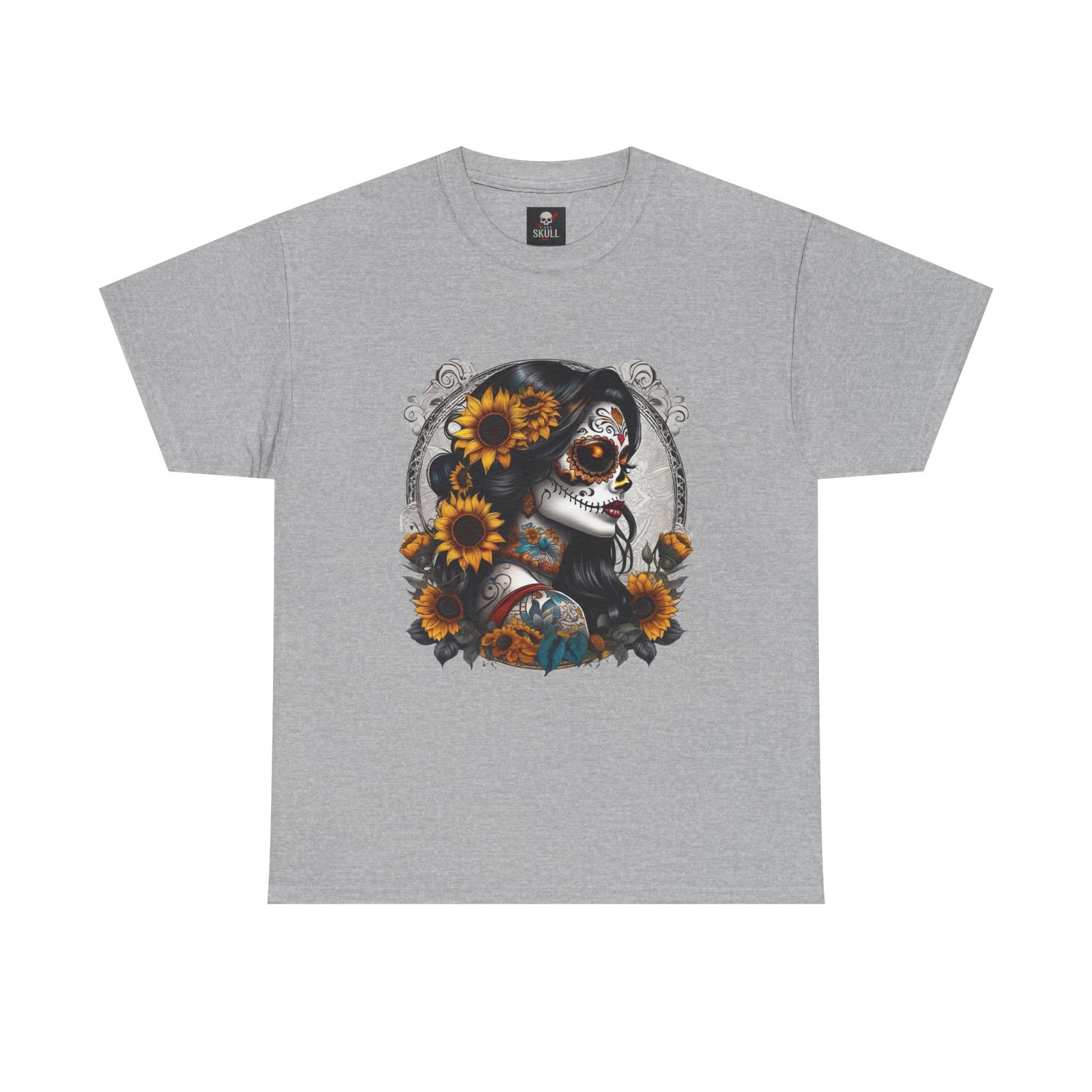 T-shirt Tête de Mort Gothique "Day of the Dead Floral" – Casa Skull 5 t-shirt tête de mort, mode gothique, Casa Skull, crâne design, streetwear sombre, vêtement alternatif, art mystique, cadeau gothique, style rebelle, t-shirt gothique unisexe